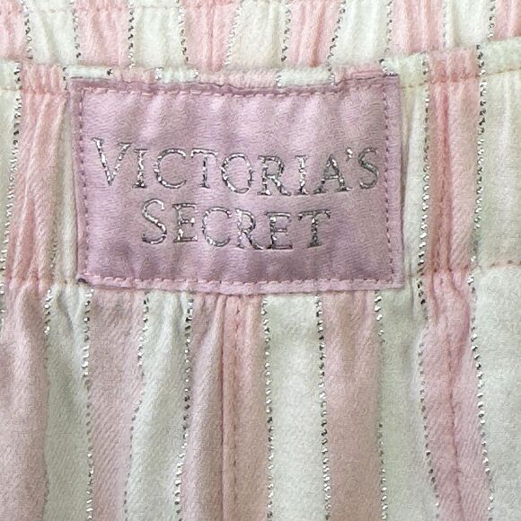 Victoria’s Secret Flannel 2 Piece Pajama Set Womens L Iconic Pink Stripe NWOT - Picture 6 of 16
